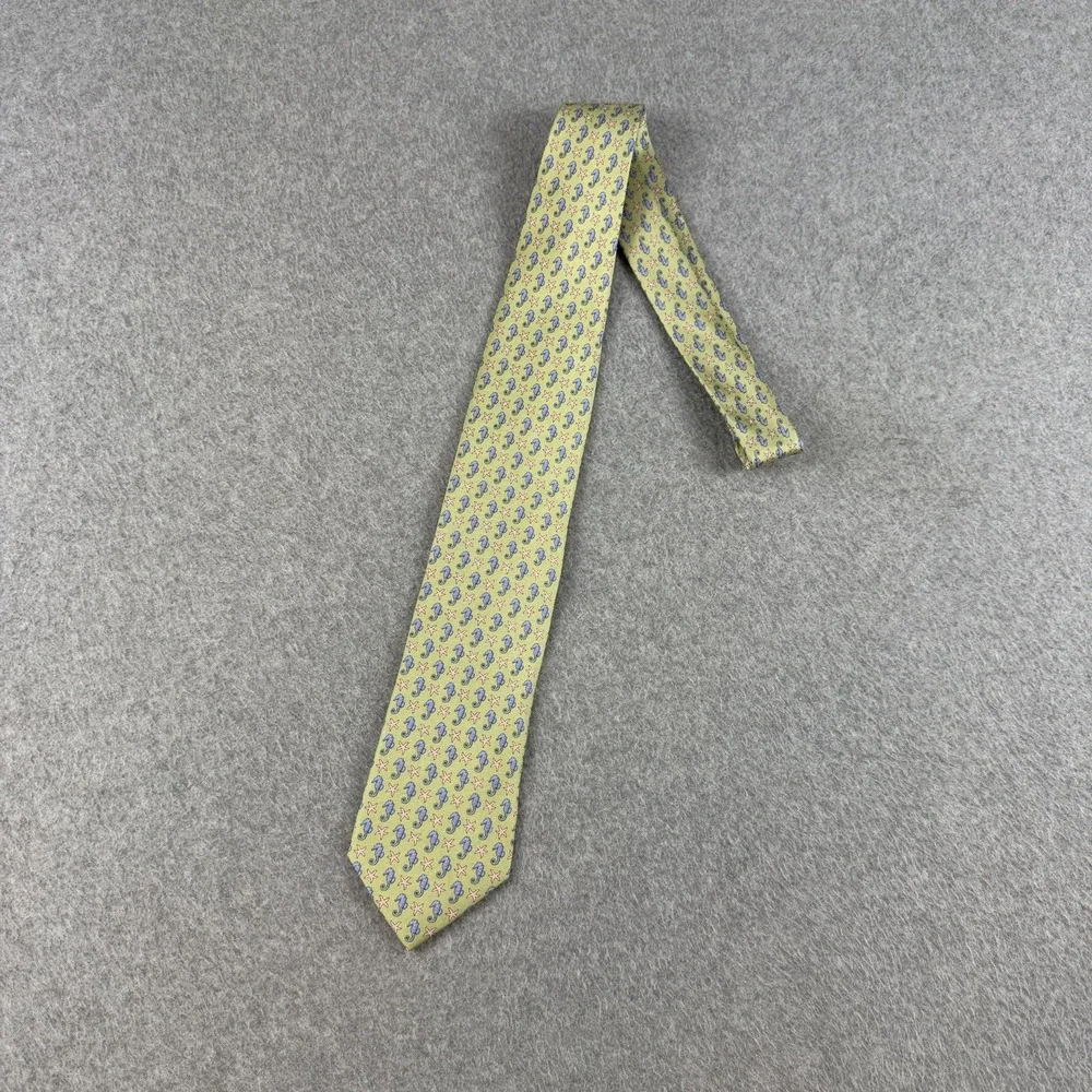 Vintage Alynn Neckwear Silk Seahorse Starfish Novelty Tie Green Handmade 60x3.25